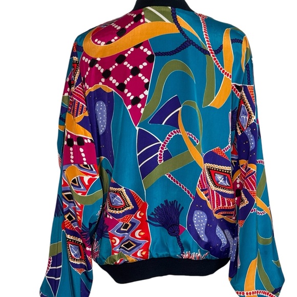 Bright Vintage Multicolor Geometric Bomber Jacket No Size Tag - Picture 5 of 8